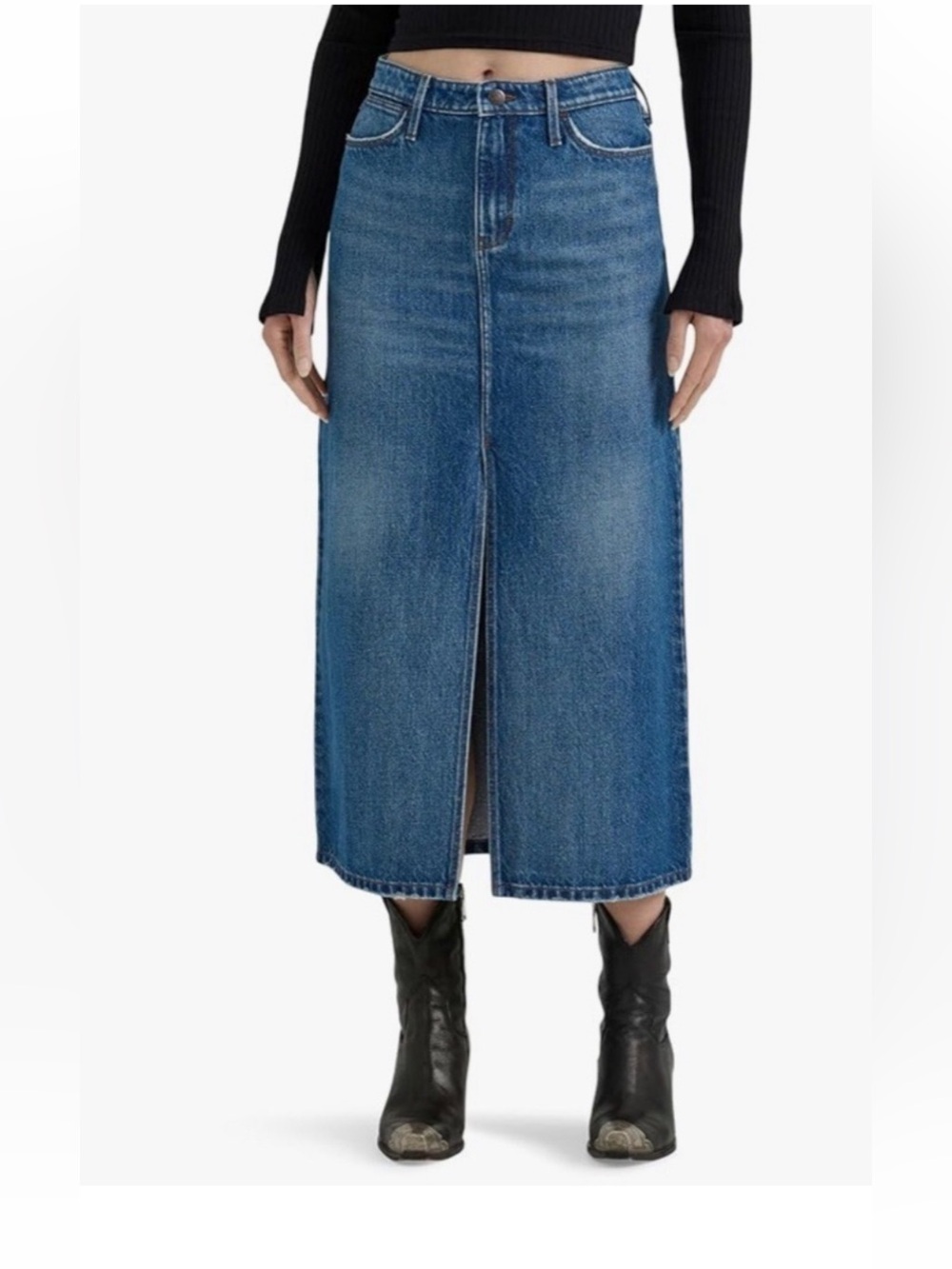 Wrangler Blue Denim Flare Maxi Skirt with Center Front Slit